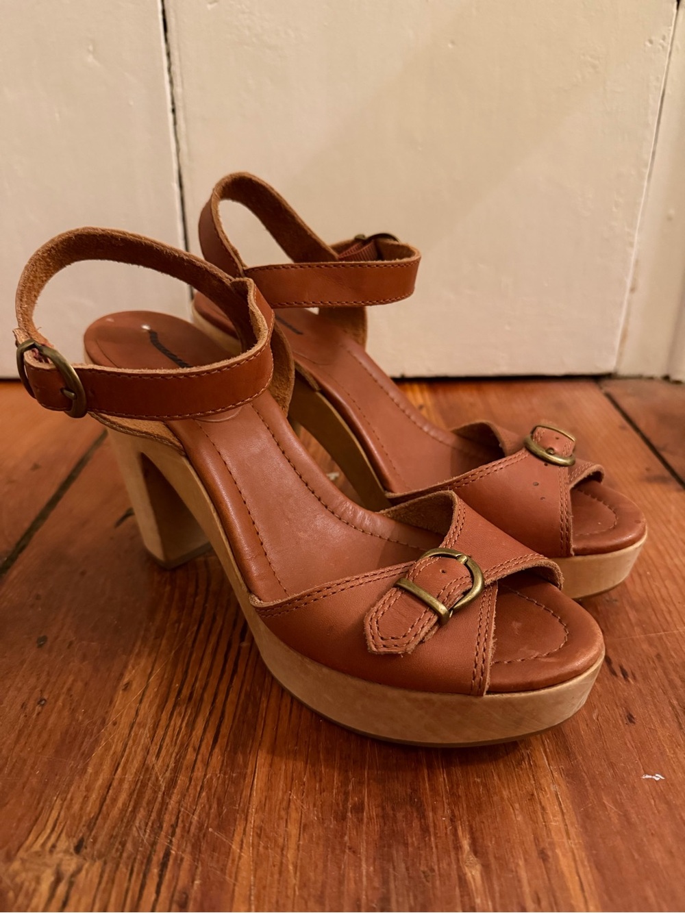 Madewell Brown Leather Platform Sandal with Ankle Strap